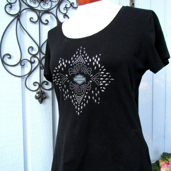 HARLEY-DAVIDSON T-SHIRT, M, METAL BLING DESIGN, BLACK, EUC - Picture 2 of 4